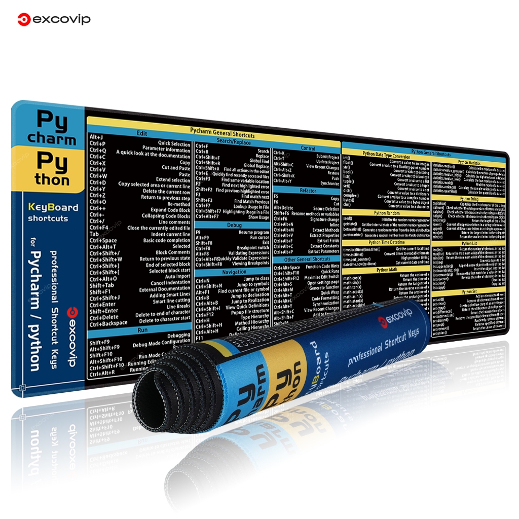 Pycharm + python ภาษาอังกฤษปุ่มลัดคีย์บอร์ดเมาส์ Pad ขนาดใหญ่โต๊ะ Pad นุ่มสบาย Anti-slip Edge โปรแกรมเมอร์การเขียนโปรแกรมภาษาการเรียนรู้สํานักงานสีดํา 80 * 30 ซม.Exovip
