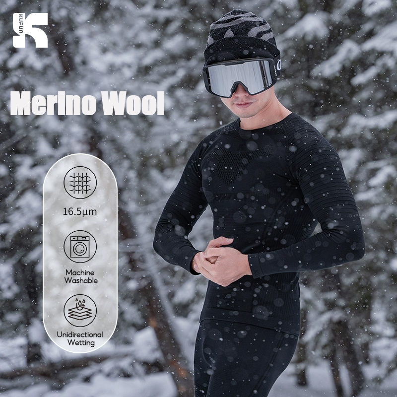 Kufun สกีเสื้อผ้าแห้งเร็ว Merino ขนสัตว์เสื้อผ้าแห้งเร็วเหงื่อ Wicking ชุดชั้นในการบีบอัดที่อบอุ่นชุ