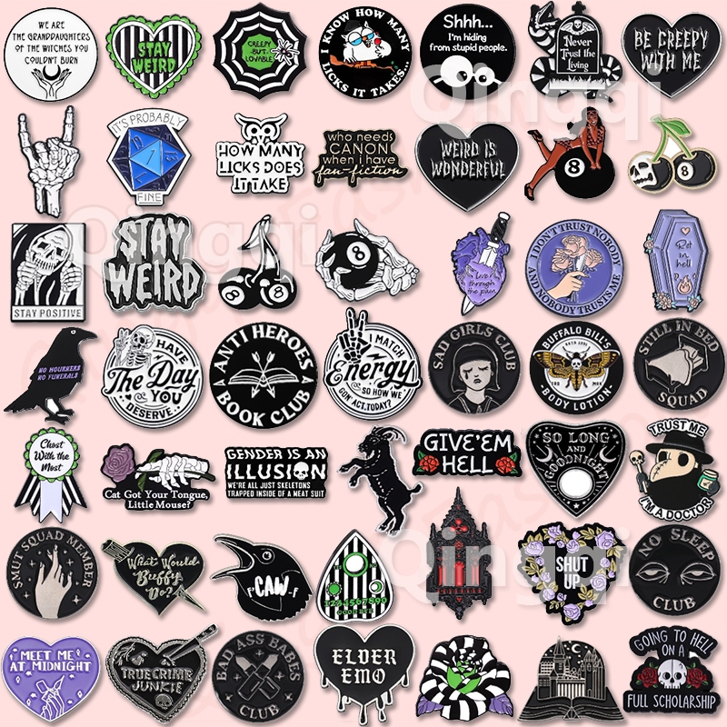 Creative Punk Dark Heart เข็มกลัด Pins แม่มดโครงกระดูกเข็มกลัดโลหะป้ายของขวัญเครื่องประดับโกธิคสําหรับเพื่อน