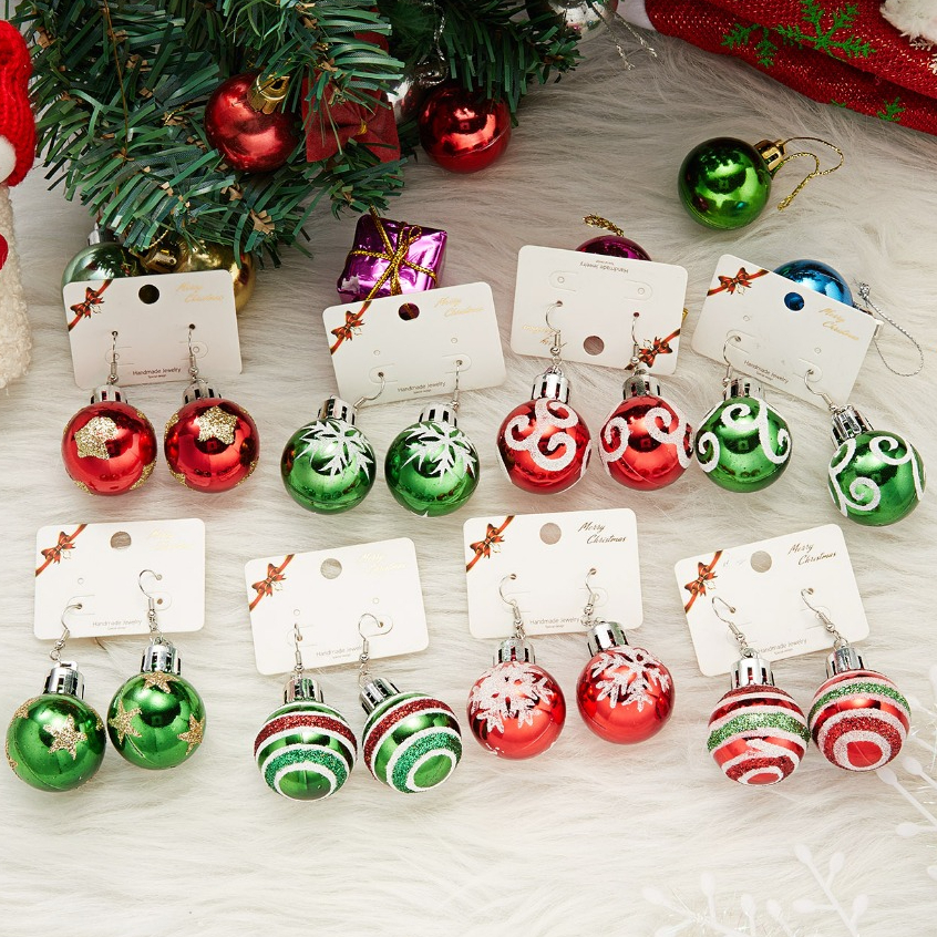 Merry Chrismas สีสันคริสต์มาสต่างหูสีแดงสีเขียว Star Snowflake เลื่อม Ball Hook ต่างหูสําหรับผู้หญิงแฟชั่นเครื่องประดับ Xmas Holiday Celebration Party Festival
