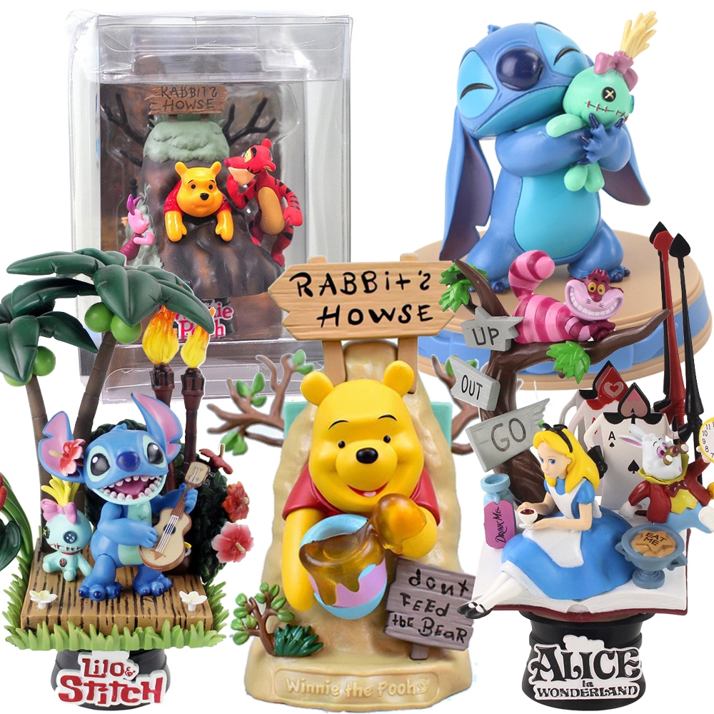 1 ชิ้นอะนิเมะ Winnie the Pooh Alice in Wonderland Pooh Bear ฉากรูปปั้นเดสก์ท็อปตกแต่ง PVC Action Figures ตุ๊กตาของเล่น