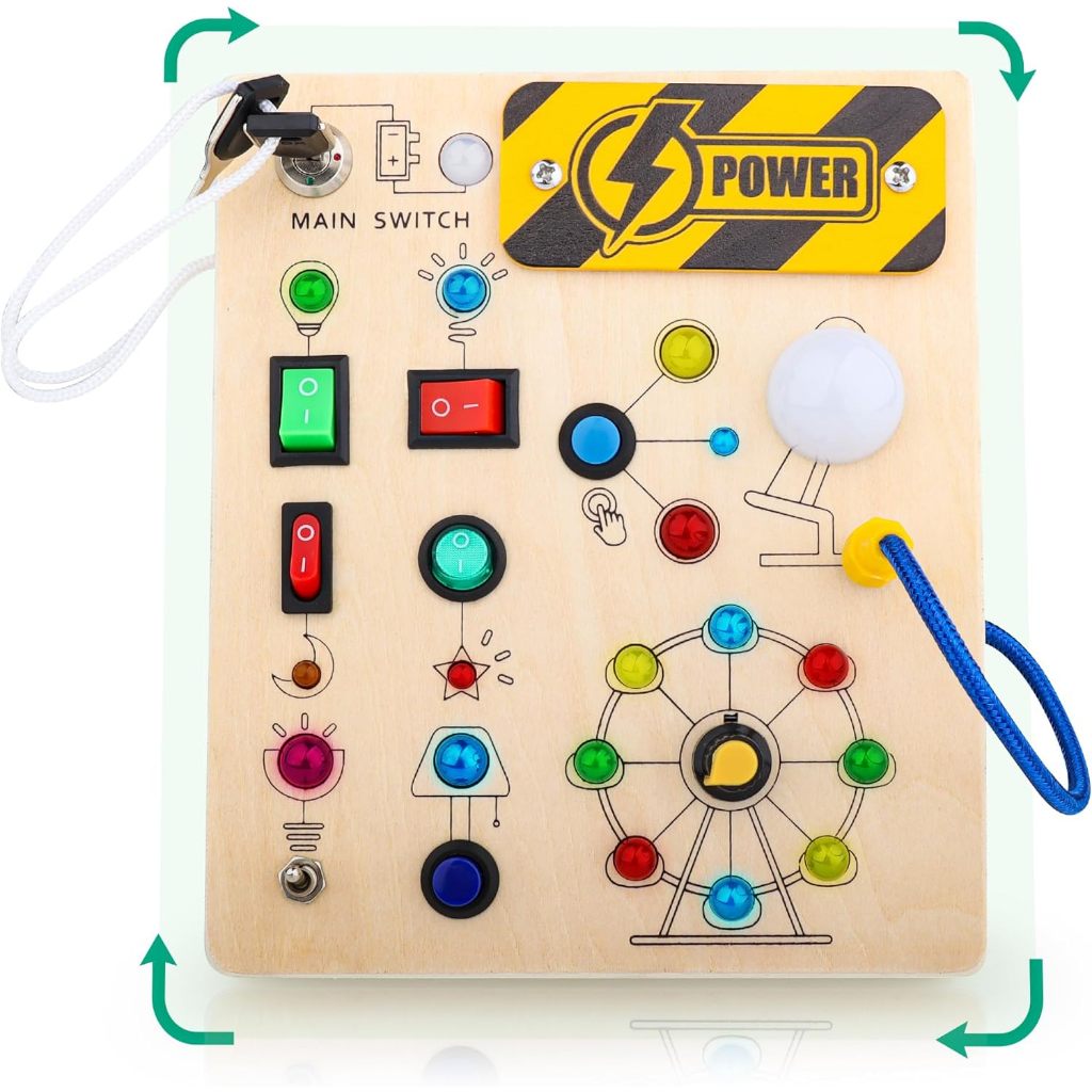 Montessori Busy Board พร้อมไฟ LED สวิทช์ควบคุมไม้เด็กวัยหัดเดินของเล่น Sensory กิจกรรมการเดินทางของเล่นเด็กปริศนาของเล่นของขวัญ