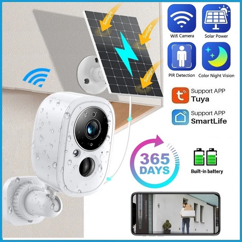 Tuya กล้องวงจรปิดไร้สาย 3MP พลังงานแสงอาทิตย์ ตรวจจับการเคลื่อนไหว PIR IP ใช้แบตเตอรี่ ชาร์จได้ สําหรับกลางแจ้ง
