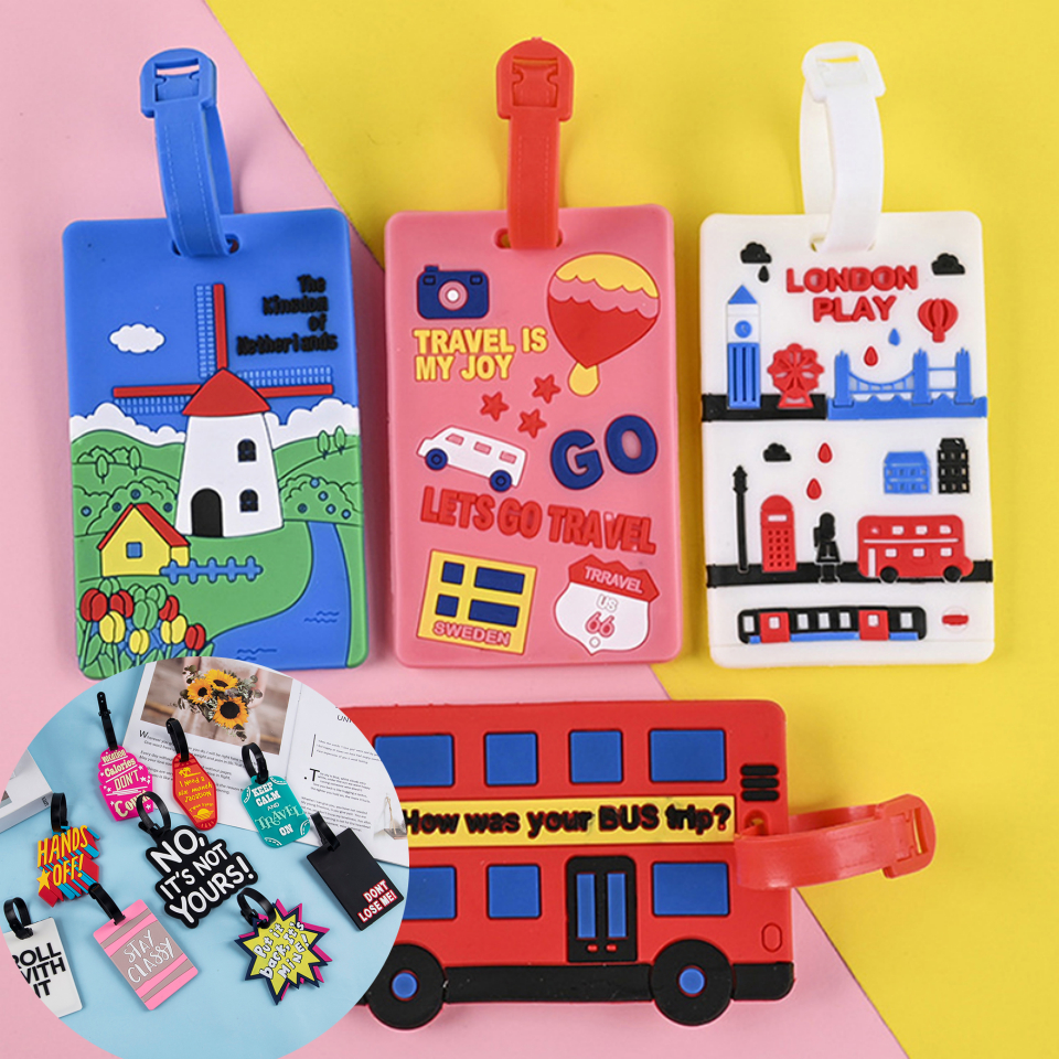 Annapink.th แท็กกระเป๋า PVC ซิลิโคนอ่อนนุ่มแท็กกระดานการ์ตูน Creative Baggage กระเป๋าเดินทาง ID Addres ผู้ถือแท็กบอร์ดป้ายเที่ยวบินแบบพกพา EN