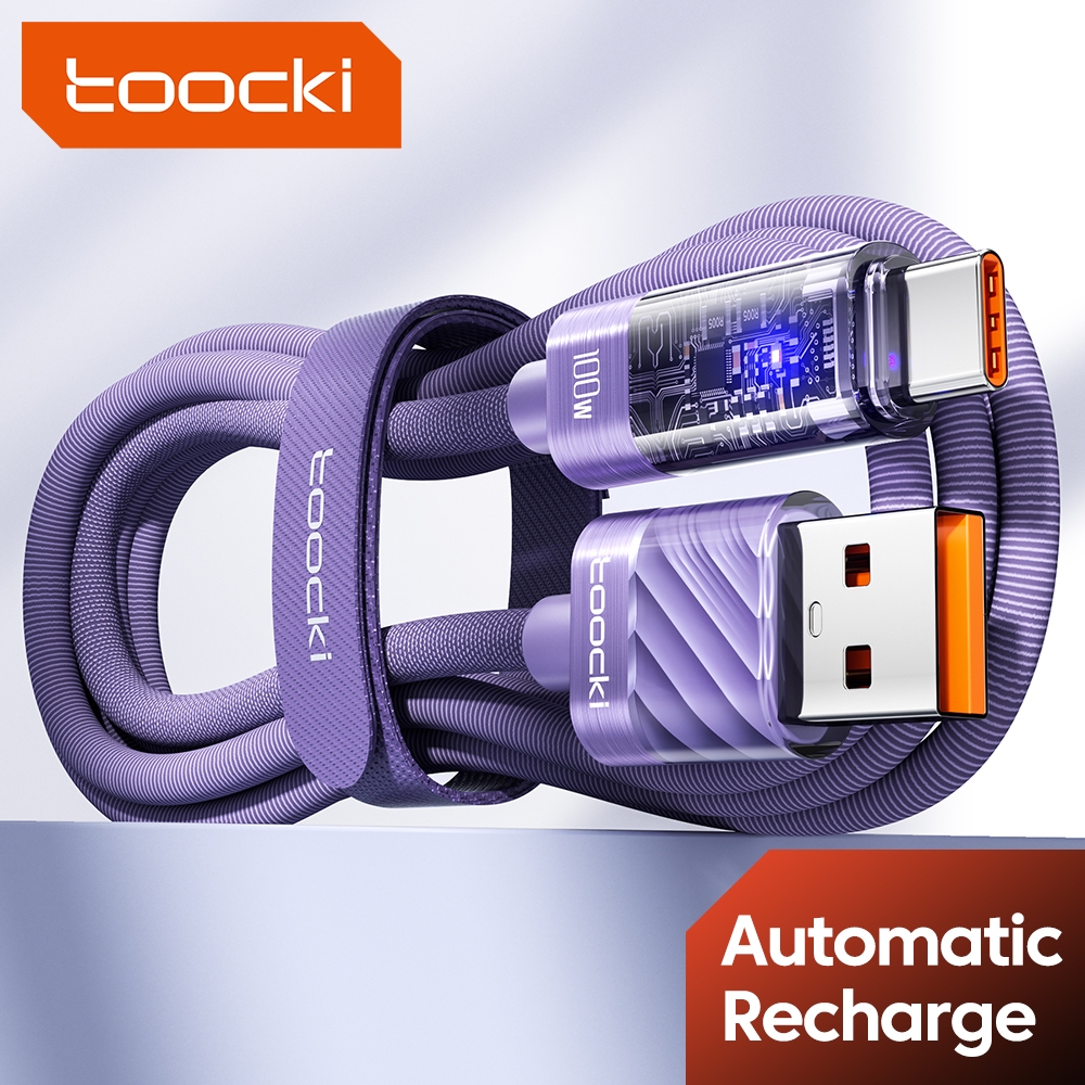 Toocki 100W USB Type C สายปิดอัตโนมัติ LED แสดงสถานะ Fast Charge ประเภท C สําหรับ Huawei Honor Xiaomi USB C Quick Charge สายไฟ