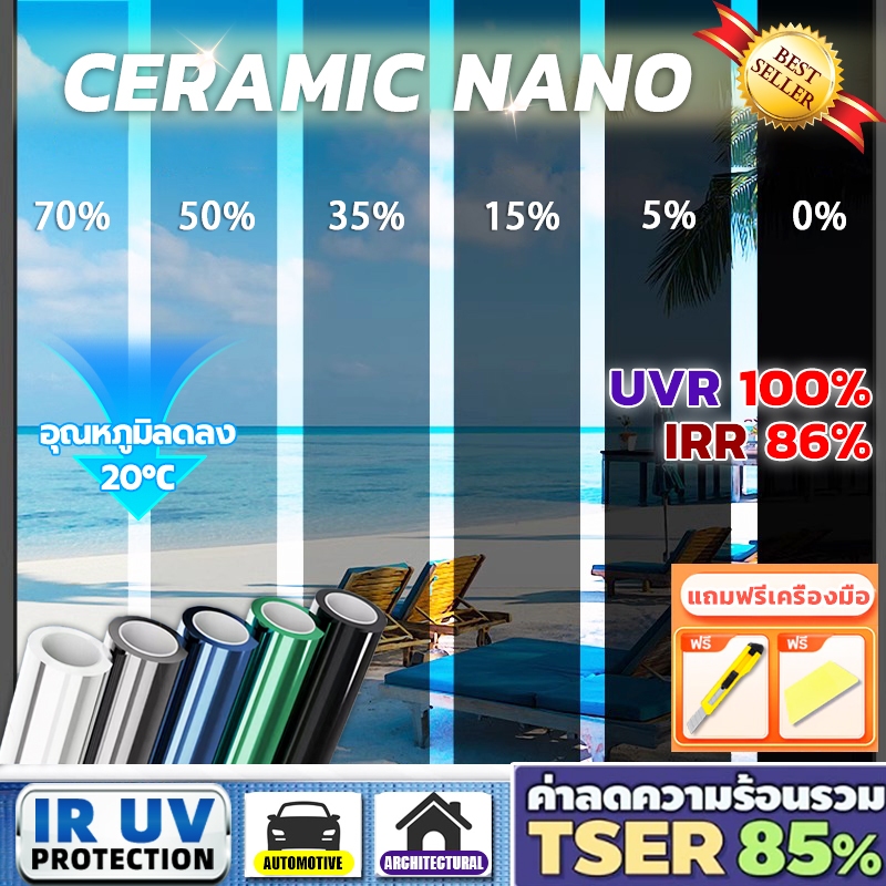 กันรังสีUV99% ฟิล์มกรองแสง ยาว 2 เมตร กันความร้อน มองเห็นด้านเดียว ให้ความเป็นส่วนตัว Black Carbon Window Film