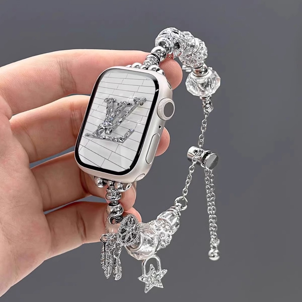 NICEBAND สร้อยข้อมือโลหะลูกปัดคริสตัลสําหรับ Apple Watch Series 10 9 8 Ultra 2 1 7 6 SE 5 4 3 2 1 ขนาด 49 มม.46 มม.45 มม.44 มม.42 มม.41 มม.40 มม.38 มม.สําหรับสายนาฬิกาอัจฉริยะ