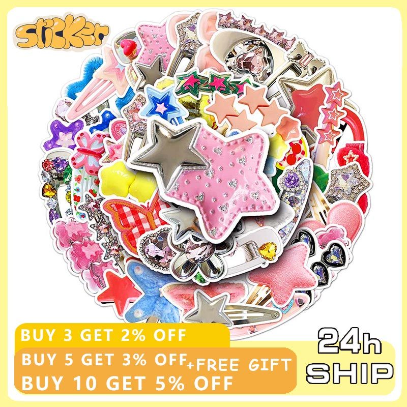 50 ชิ้นน่ารัก Y2K Star กิ๊บติดผมสติกเกอร์ DIY โทรศัพท์โน้ตบุ๊คจักรยานสเก็ตบอร์ดกระเป๋าเดินทาง Graffiti ของเล่น