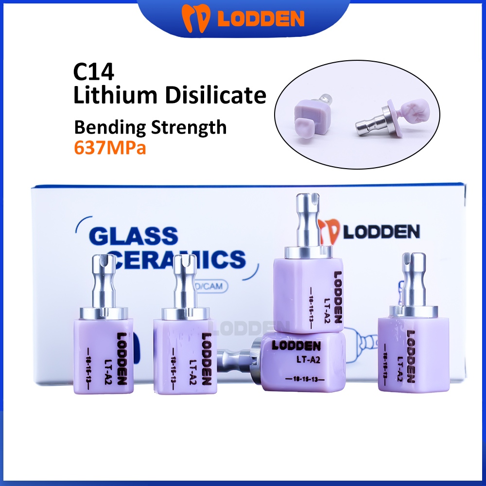 5 ชิ้นทันตกรรมลิเธียม Disilicate C14 แก้วบล็อกเซรามิกสําหรับ CAD CAM HT/LT/MT