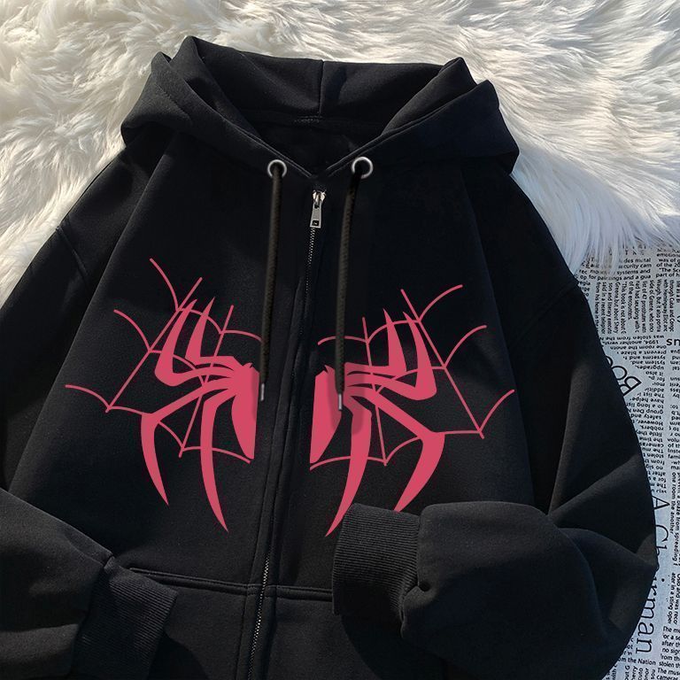 Fairy พร้อมส่ง เสื้อกันหนาว เสื้อฮู้ด แขนยาว ลวดลายแมงมุม เกาหลี ใส่สบายๆ ทรงหลวม สไตล์สปอร์ต#B3509