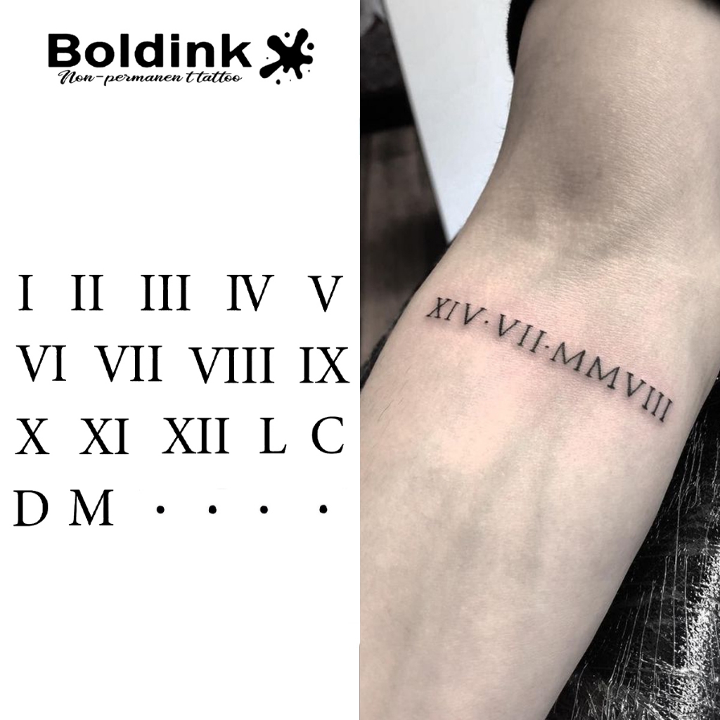 Boldink รอยสักชั่วคราวตัวเลขโรมัน กันน้ํา เหมือนจริง และติดทนนาน 15 วัน ของขวัญประจําวันแบบเรียบง่ายสําหรับเพื่อน สติ๊กเกอร์รอยสักกึ่งถาวร