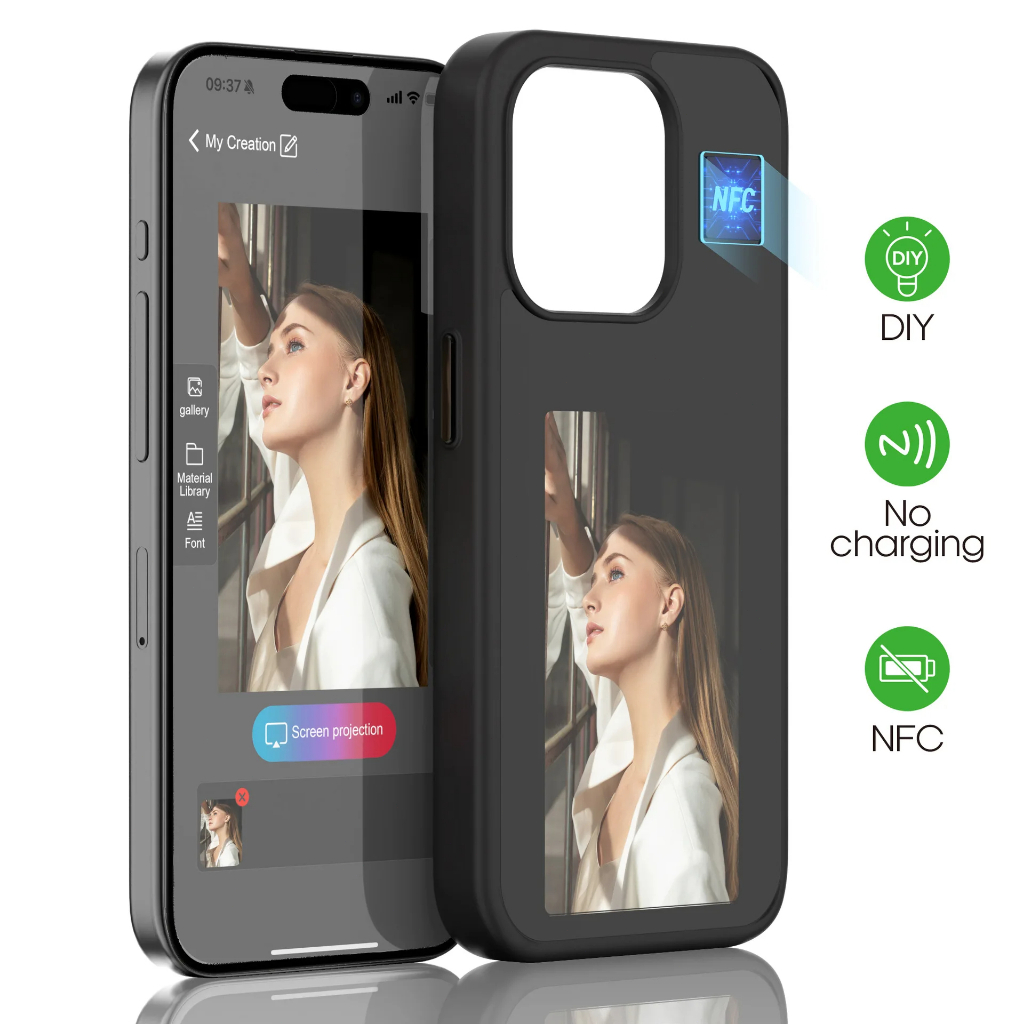 ฟังก์ชั่น NFC เคสโทรศัพท์อัจฉริยะสําหรับ iphone 16 15 14 13 Pro Max หน้าจอหมึก DIY การส่งสัญญาณไร้สายหน้าจอโปรเจคเตอร์เคสโทรศัพท์