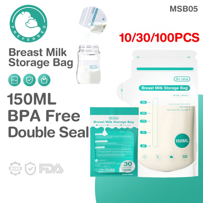 Preferred ถุงเก็บน้ำนมแม่ ถุงจัดเรียง 10ใบ/30ใบ/100ใบ BPA Free ถุงเก็บน้ำนมแม่ยกลัง 150ml MSB05