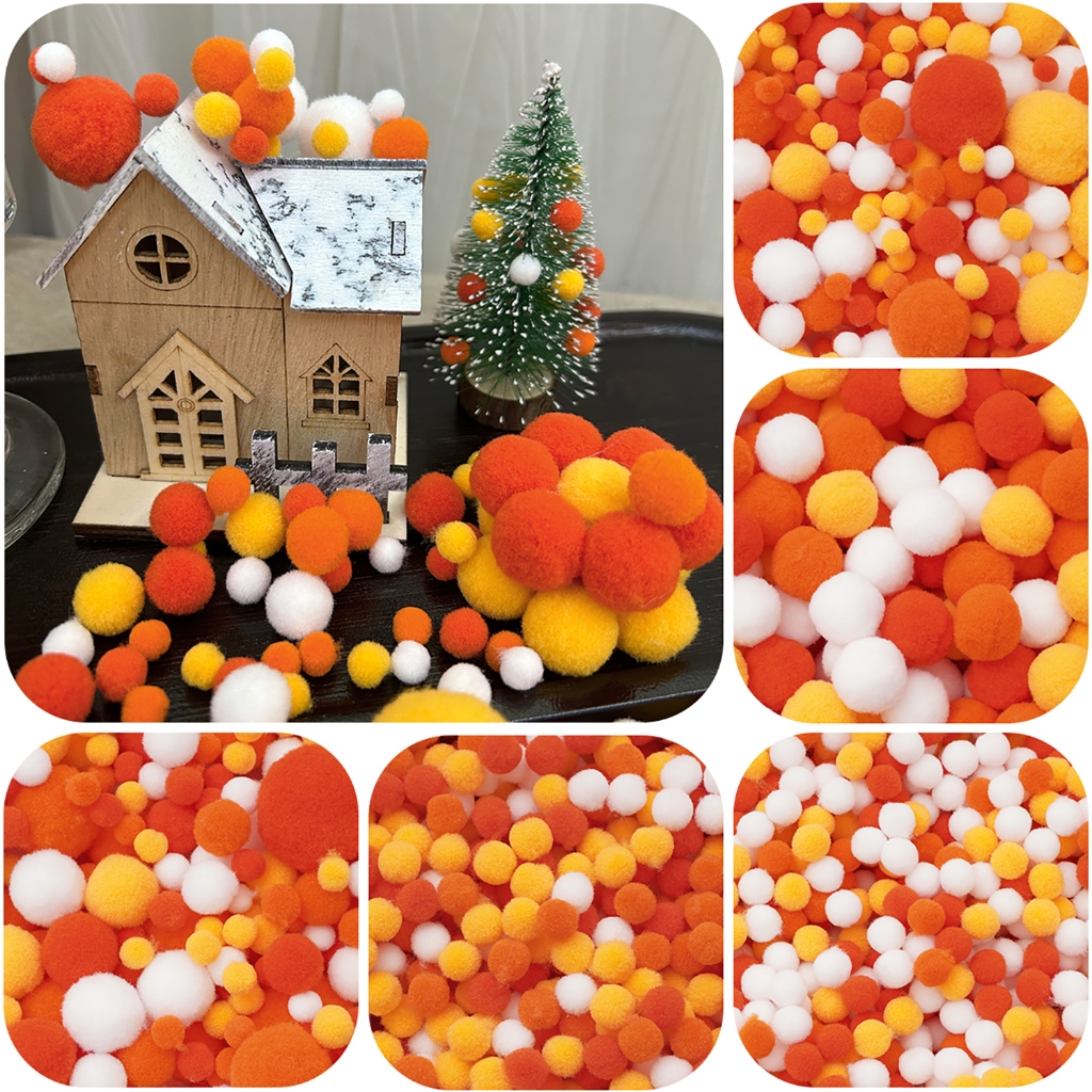 [0.8-3เซนติเมตร] สีส้มสีตุ๊กตาบอล ทําเอง ทําดอกไม้สีส้มพวงกุญแจกระเป๋าเป้สะพายหลังจี้กิ๊บอุปกรณ์เสริม