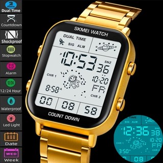 Skmei Mens นาฬิกาดิจิตอลหรูหราสายเหล็ก 30M นาฬิกาจับเวลากันน…