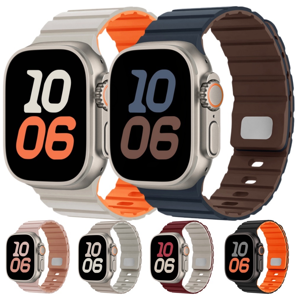 คู่สีแม่เหล็กซิลิโคนเหลวสายนาฬิกาสําหรับ Apple Watch S10/9/8/7/6/5/4/3/2/1 SE2 ULTRA ใหม่สร้อยข้อมือสําหรับ iwatch 49 มม.46 มม.45 44 42 41 40 38 ผู้ชายผู้หญิง