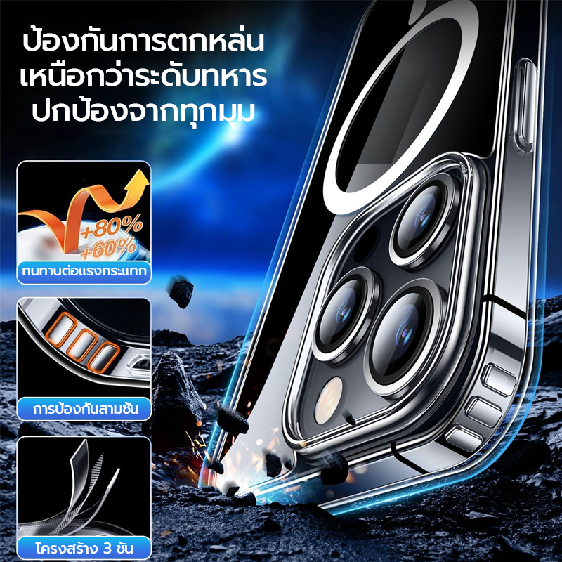 [osgeer]เคสใสแม่เหล็กสำหรับ iPhone 17 Pro Max 16 Pro Max15 plus 14 13 12 11promax 12promax /PC Back (เคสใส) - ภาพย่อย 3