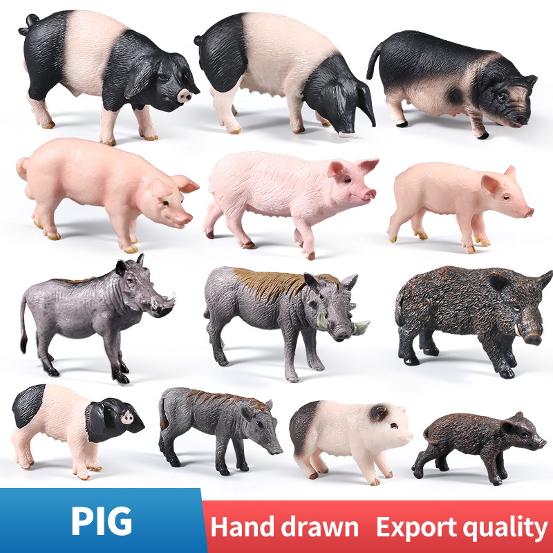 จําลองหมูโต๊ะ Miniatures ฟาร์ม สัตว์การศึกษาของเล่น ฟาร์มสัตว์ Figurines ปีกรุ่นหมูของเล่นหมูขนาดเล็ก PVC