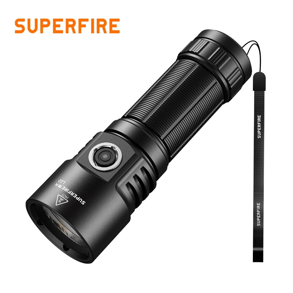Superfire L22 60W ไฟฉาย LED Ultra Bright 5000 Lumen ไฟฉายฟังก์ชั่น Power Bank ชาร์จโคมไฟป้องกันตัวเอง