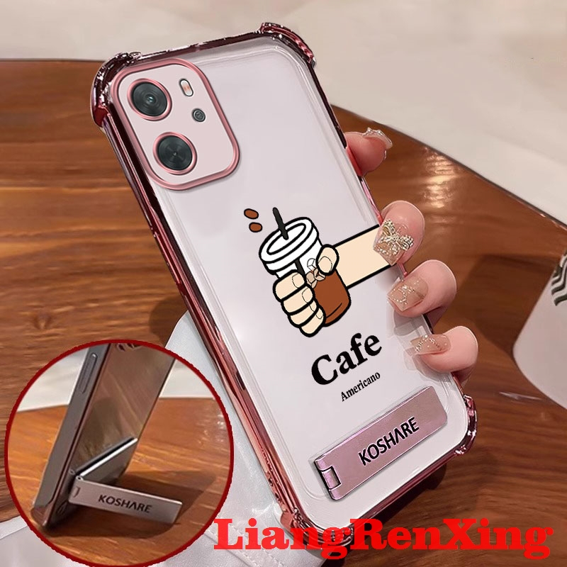 FOR เคส Case สำหรับ OPPO A96 4g A76 4g โทรศัพท์ปลอก softcase ซิลิโคนกันกระแทกปกการออกแบบใหม่กับผู้ถือล้างความงามกาแฟ SJCBKF01