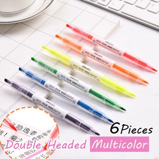 Deli 3 ชิ้น/เซ็ต Double Headed 6 สี Highlighter Marker นักเรียน