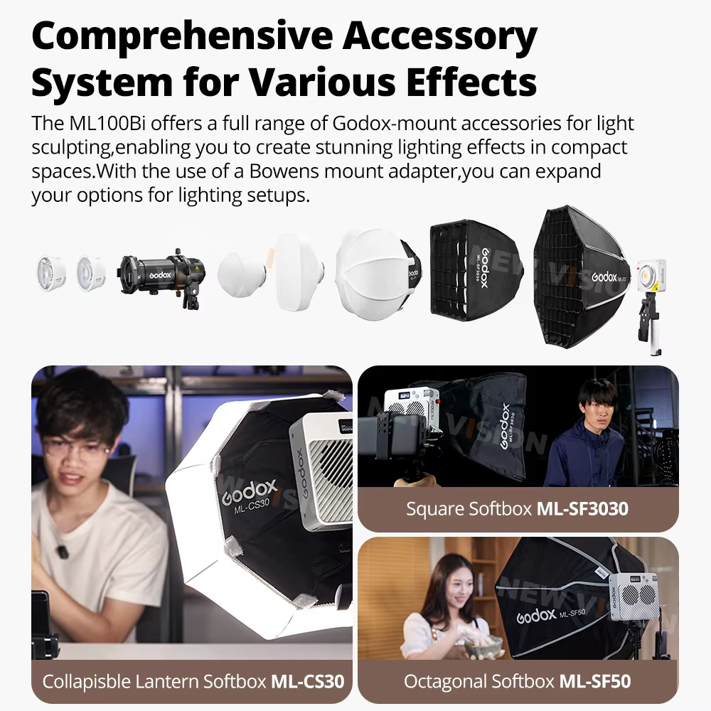 Godox ML100Bi อุปกรณ์เสริม ML-L36 เลนส์สะท้อนแสง ML-GB Bowens Mount Adapter PH01 Power Bank Holder ML-CS30 ML-SF30 Softbox