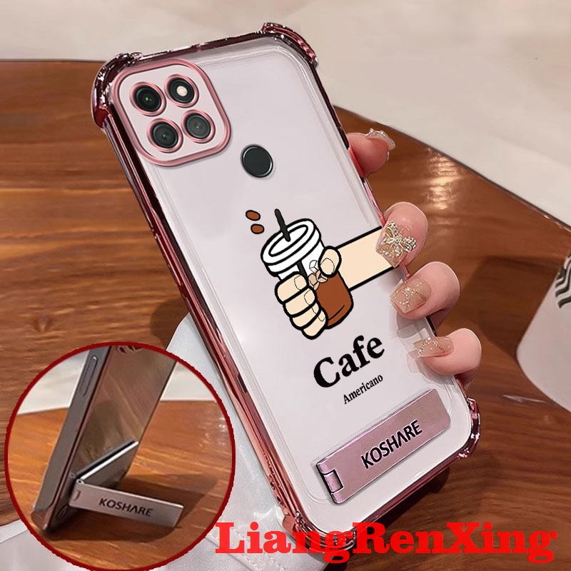 FOR เคส Case สำหรับ realme C21Y realme C25Y realme C21 โทรศัพท์ปลอก softcase ซิลิโคนกันกระแทกปกการออกแบบใหม่กับผู้ถือล้างความงามกาแฟ SJCBKF01