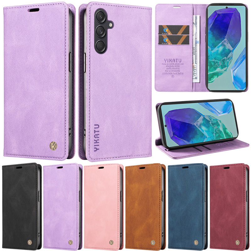 Matte สําหรับ Samsung Galaxy S24 FE A55 5G A35 5G A16 A06 S23 FE M35 M55 M15 F15 5G S25 Ultra S25 Plus Luxury Retro กระเป๋าสตางค์หนัง PU Flip Skin Stand ป้องกันกรณี