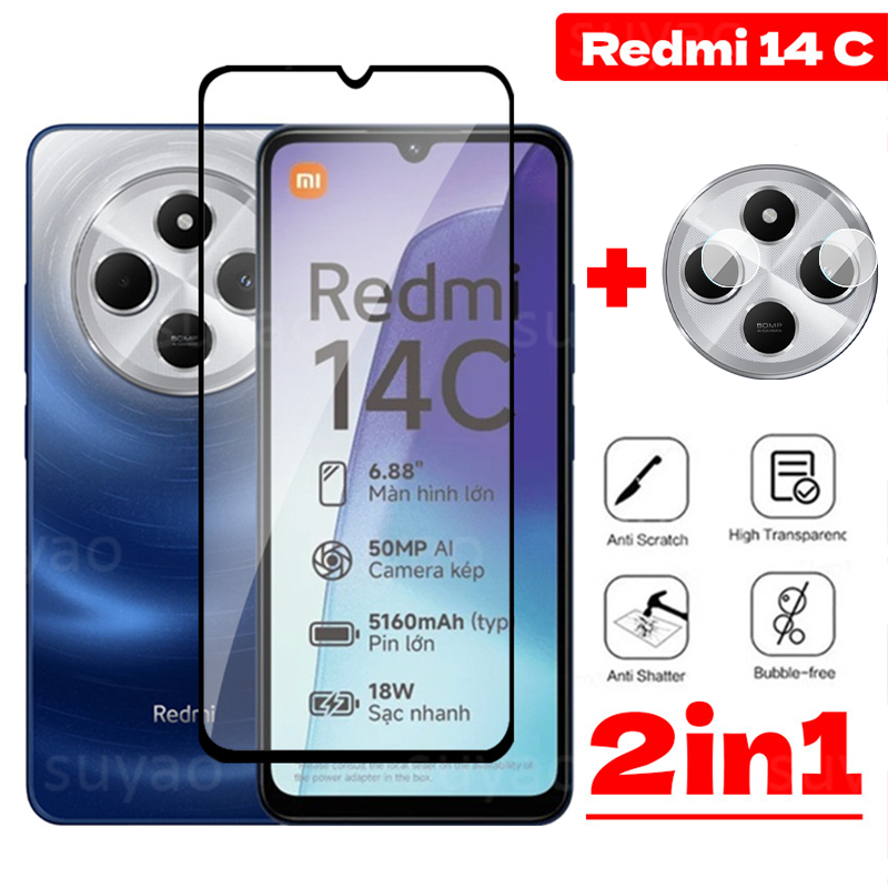 สําหรับredmi 14C Xiaomi Poco C75 13C 4G 5G 2024 กระจกนิรภัยเต็มกาวป้องกันหน้าจอPocoC75 Redmi14C Redmi13Cกล้องHDด้านหน้าฟิล์มแก้วClear 9Hกล้องเลนส์ฝาครอบ