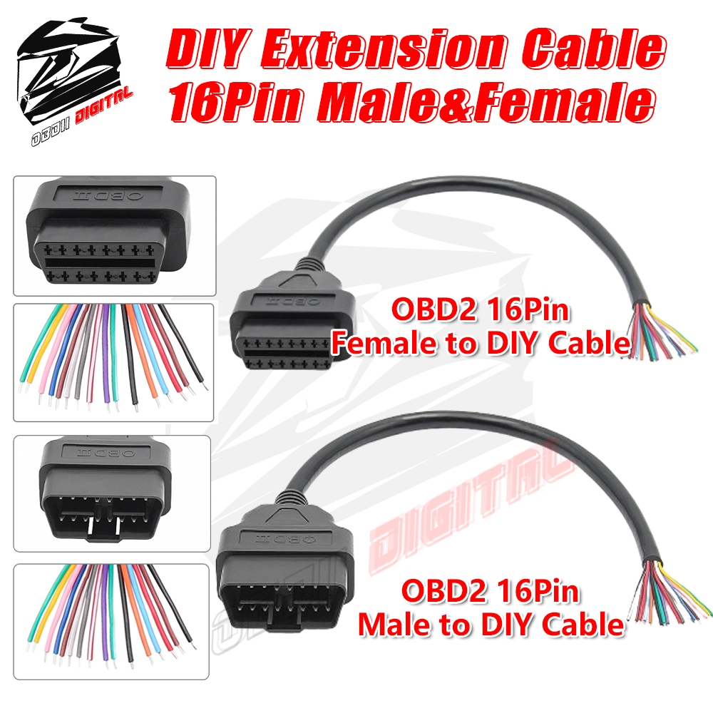 OBD2 16Pin ชายและหญิง DIY สายต่อ OBDII เครื่องมือวินิจฉัยอะแดปเตอร์ ELM327 เครื่องสแกนเนอร์ Connector OBD 16 Pin อุปกรณ์เสริม