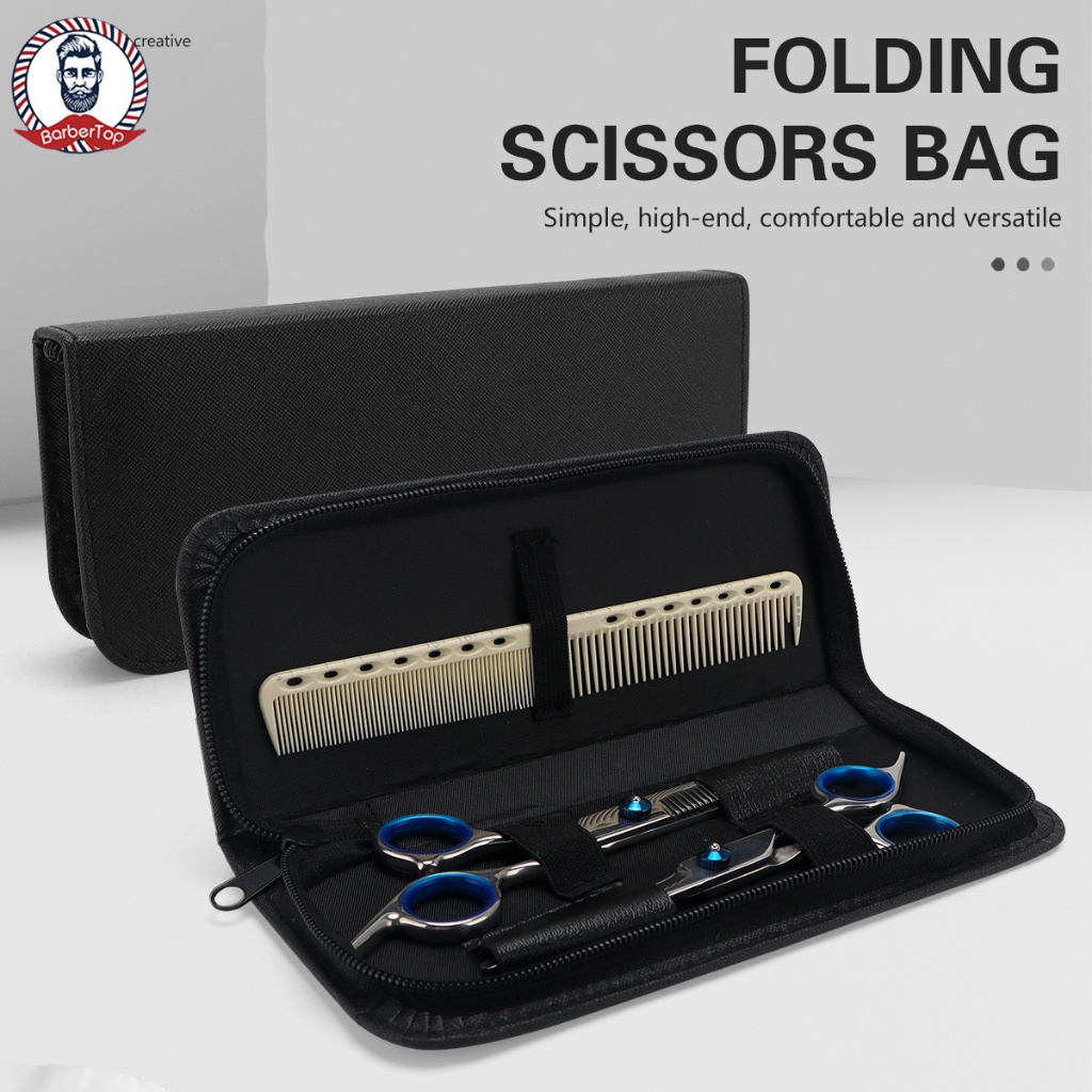 มืออาชีพตัดผมกรรไกรกระเป๋าสําหรับร้านทําผม6-นิ้ว2ชิ้นชุดด้วยกรรไกรหนังสีดํากระเป๋าขายส่งพิเศษหนังหุ้มปลายลึงค์กระเป๋ากรรไกรสัตว์เ