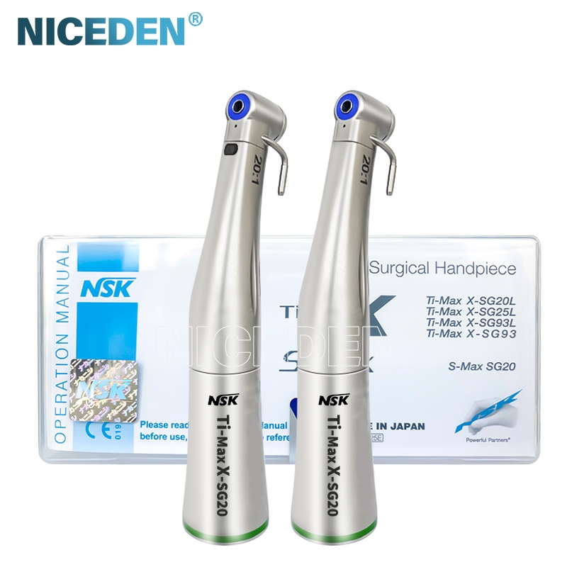 Niceden ทันตกรรม Implant 20:1 ลดไฟเบอร์ออปติก LED ปุ่มกด Contra Angle Handpiece