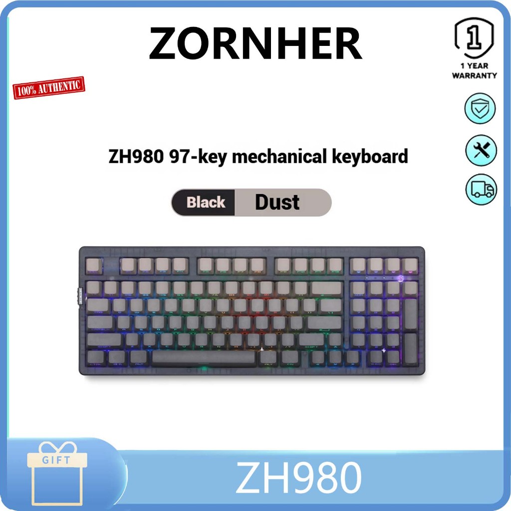 Zornher ZH980 Micro dust side engraved mechanical keyboard Wired wireless Bluetooth customization