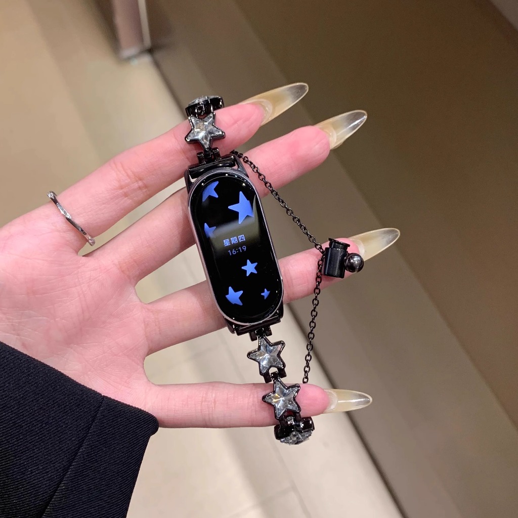 NICEBAND แฟชั่นผู้หญิงสร้อยข้อมือโลหะ Star สําหรับ Xiaomi Mi Band 9 8 7 6 5 4 3 สายคล้องคอโลหะสายรัด
