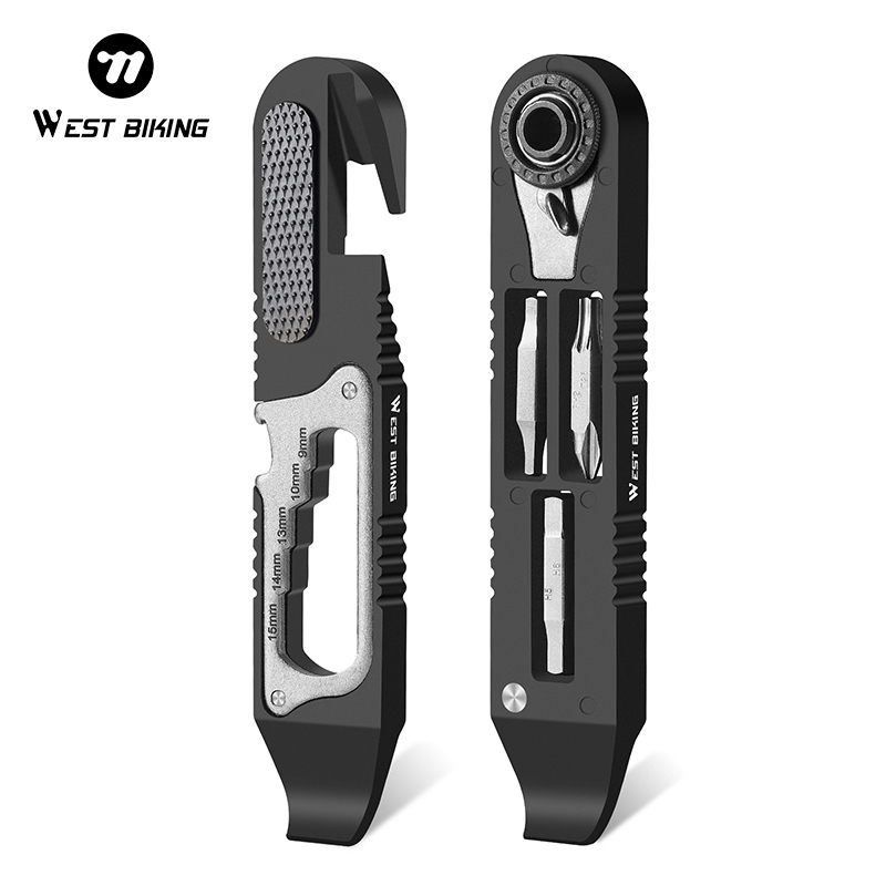 WEST BIKING 8 In 1 Multitool ยาง Lever แบบพกพา Hex ประแจชุดสกรูวงล ้ อประแจอุปกรณ ์ จักรยานอุปกรณ ์ เสริม