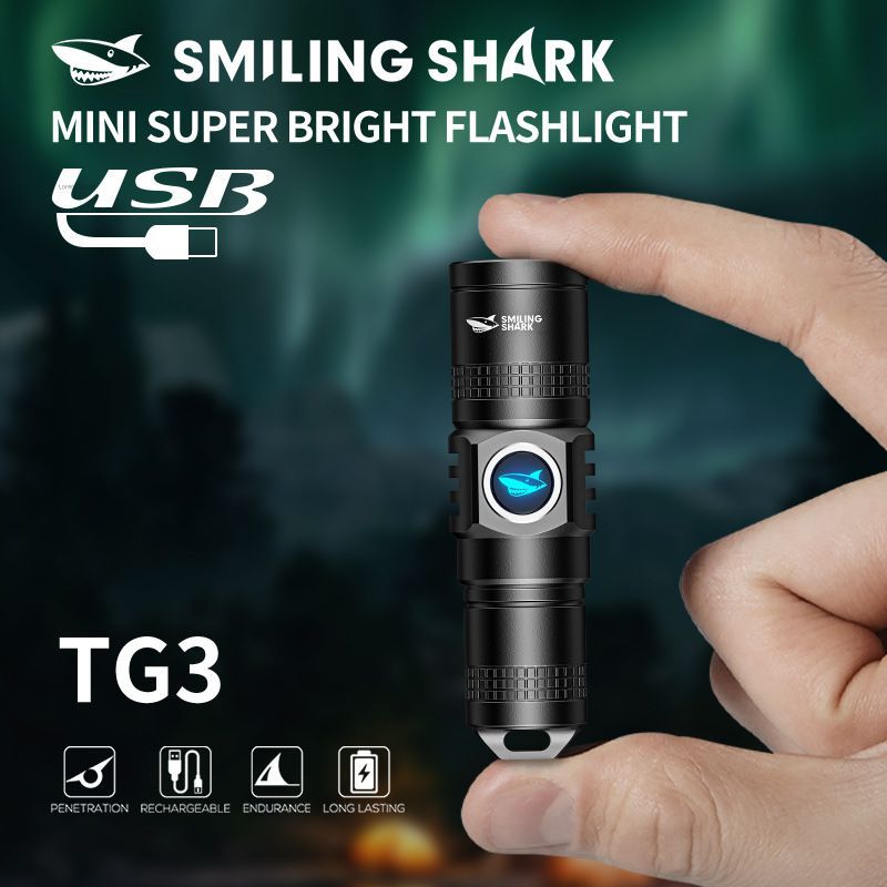 Smiling SHARK Mini Strong Light ไฟฉายมัลติฟังก์ชั่นแบบชาร์จไฟได้