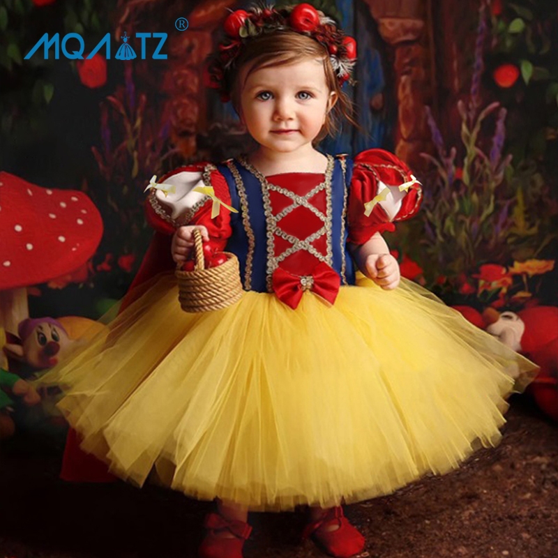 Mqatz ทารกแรกเกิดหิมะ 1 ปีชุดวันเกิดสําหรับเสื้อผ้าเด็กทารกสีเหลืองชุดเจ้าหญิง Baptismal Party เครื่องแต่งกาย BXGZ010