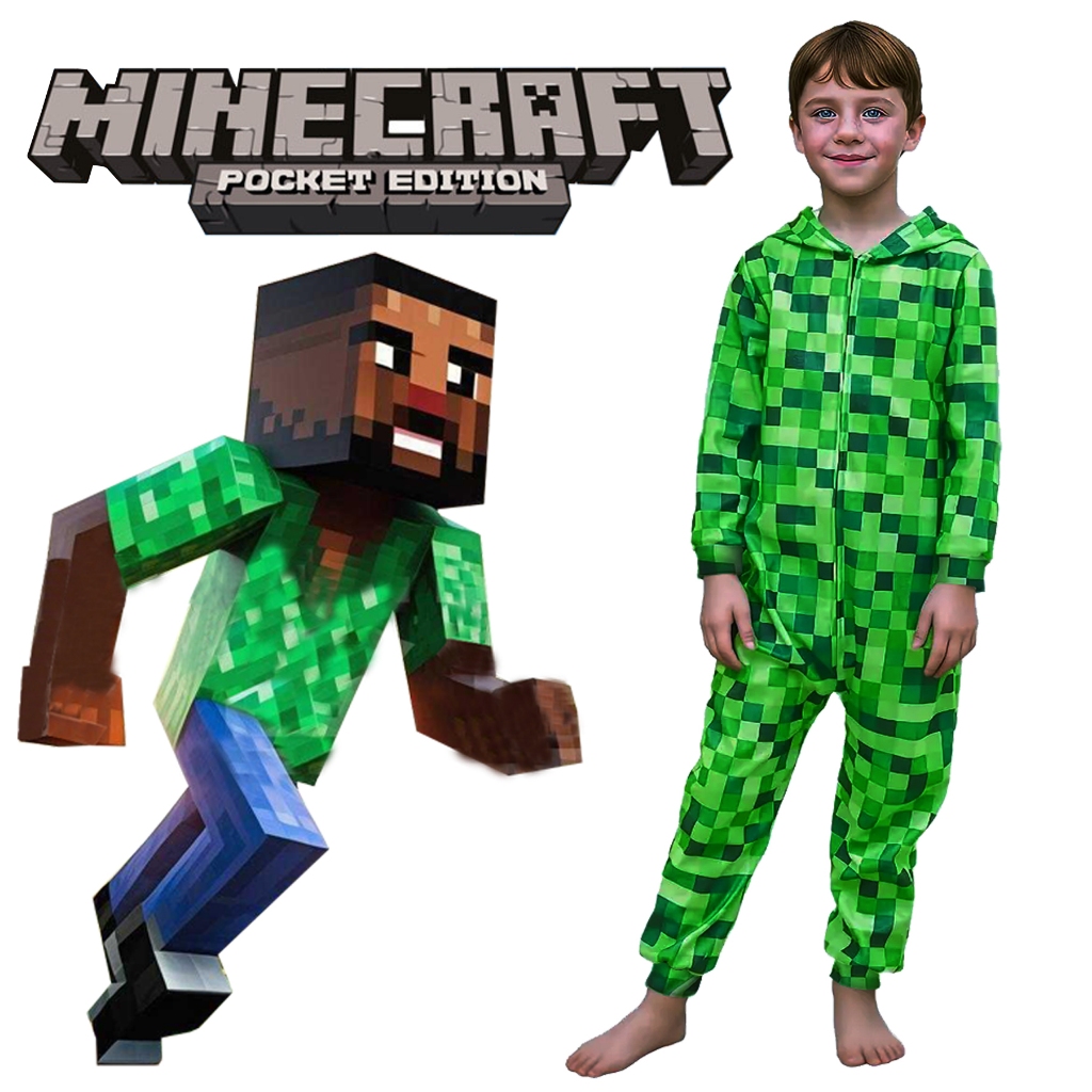 Carnival Boys Minecraft เกมเครื่องแต่งกายคอสเพลย์ Herobrine Creeper Steve Party Dress Up Jumpsuit เส