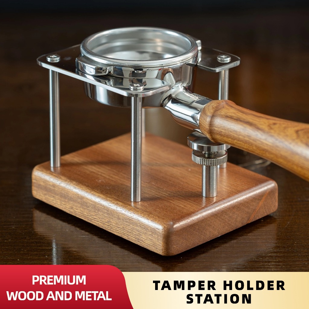Neouza สถานีจับกาแฟ, 51/54/58 มม. Portafilter Stand Holder, เหมาะกับเครื่องเอสเปรสโซส่วนใหญ่,ปรับความสูง, Sapele Mahogany, สแตนเลส