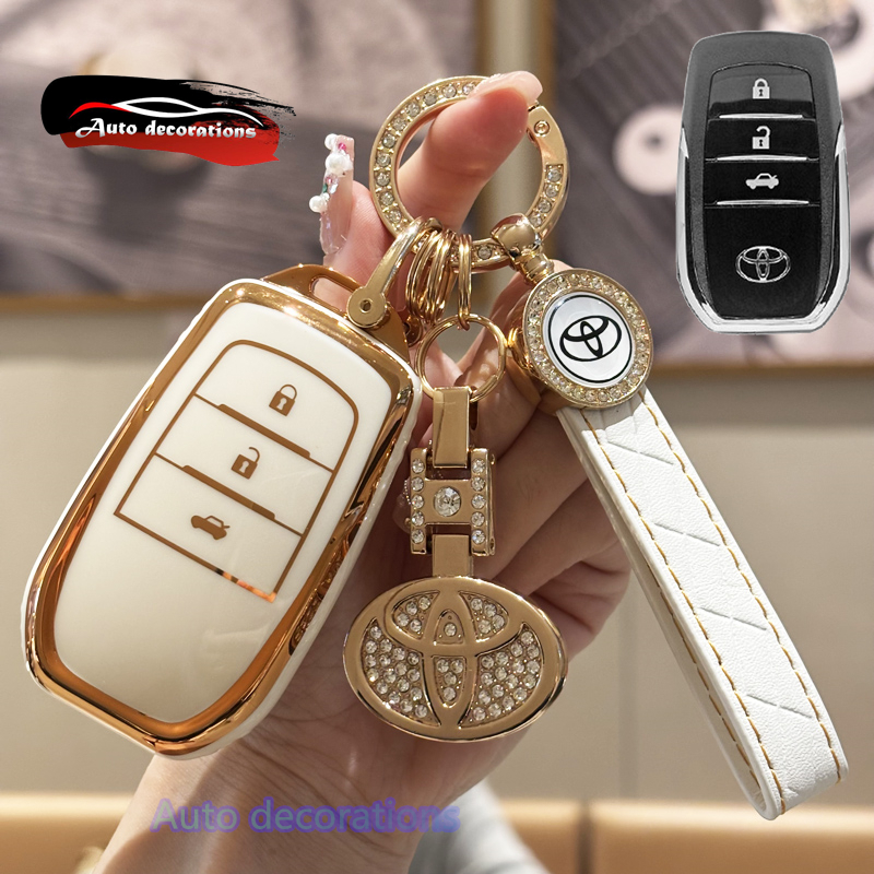 3ปุ่ม เคสกุญแจอัจฉริยะ Toyota สําหรับ Toyota Revo Rocoo FORTUNER ปลอกกุญแจขอบทอง พวงกุญแจ Toyota