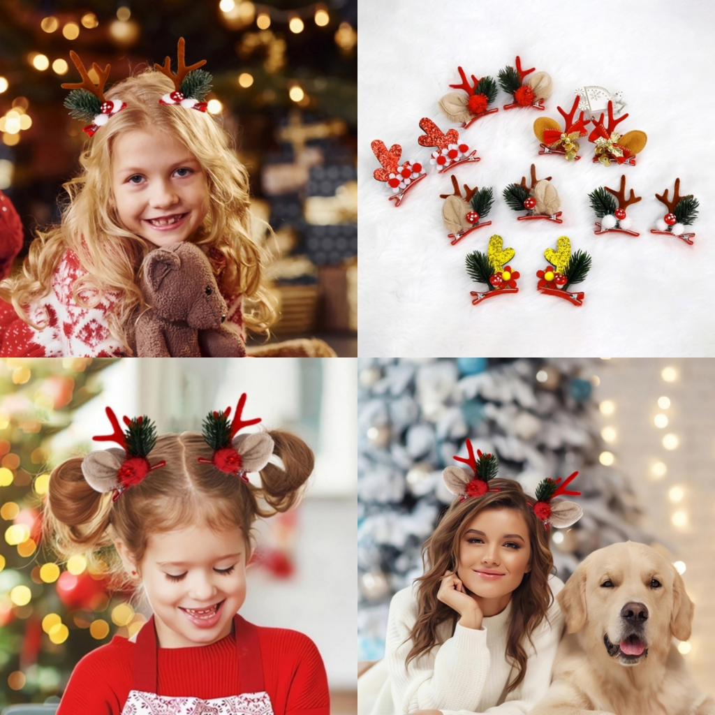 Alia 2 ชิ้นน่ารักคริสต์มาส Antler ผม Barrettes วัยรุ่น Duckbill Hairpin Bangs กิ๊บติดผม