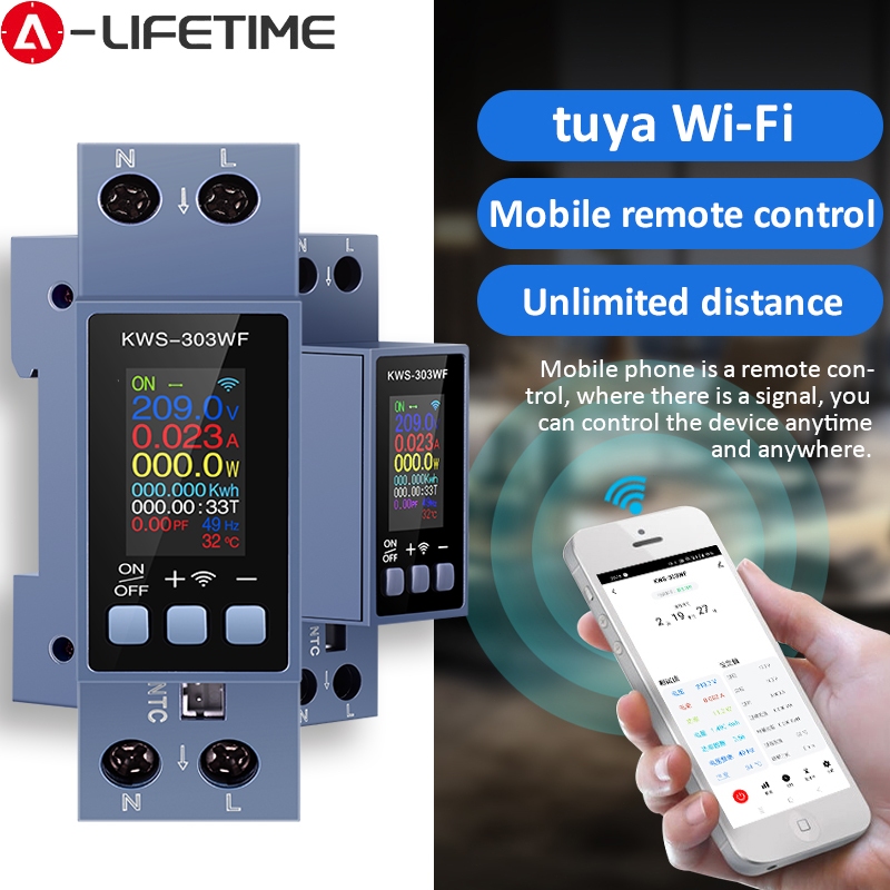 0.96 นิ้วหน้าจอ TFT WIFI สมาร์ทสวิตช์ Circuit Breaker Energy Meter Multi-function AC Meter แรงดันไฟฟ้า Current Power Meter