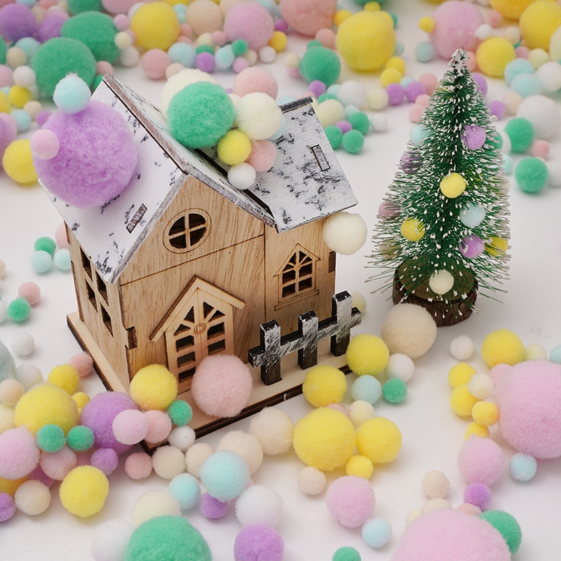 Macaron สี Pompom Fluffy Ball สีสัน Ployester Ball Handmade Craft DIY Home Party เครื่องประดับคริสต์มาสตกแต่ง