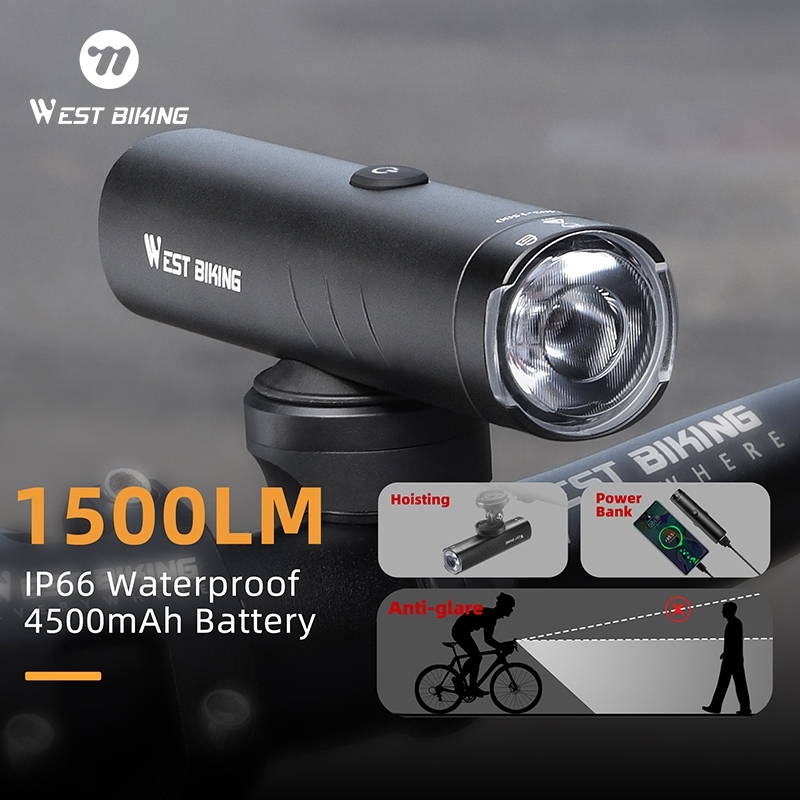 WEST BIKING ไฟหน้าจักรยาน Led IP66 600 1200 1500 ลูเมน กันแสงสะท้อน กันน้ํา ฐานยึดคู่