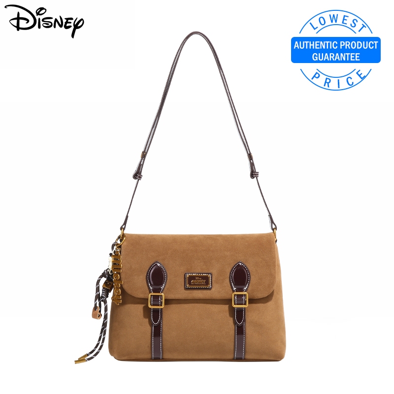 Disney Disney ของแท้ Mickey Co-Branded Series Retro Messenger กระเป๋าแฟชั่น Simple All-Match กระเป๋าถือ Niche Design กระเป๋าสะพายสุภาพสตรี