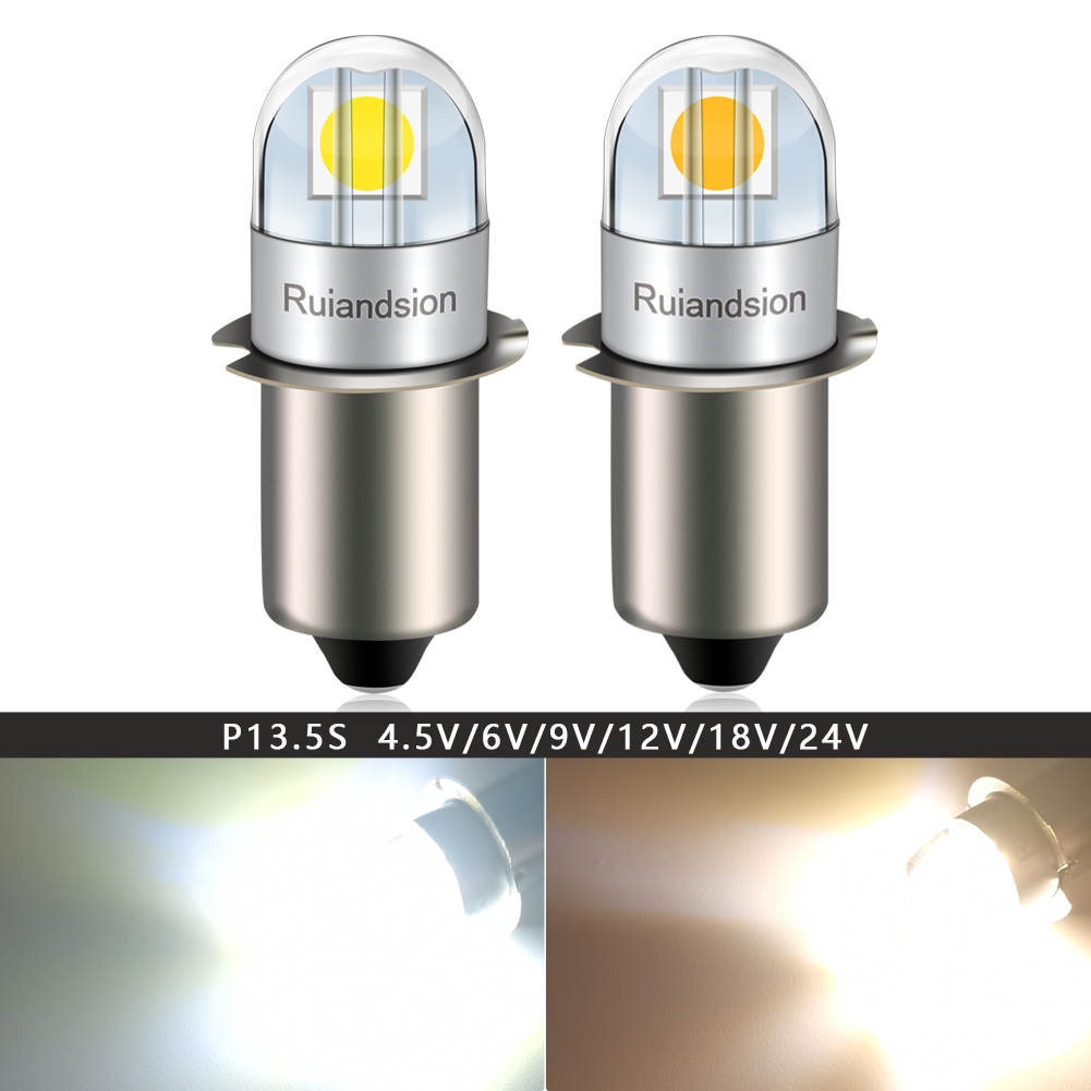 Ruiandsion P13.5S หลอดไฟ LED ไฟฉายโคมไฟทํางาน 3V 4.5V 6V 12V 18V 24V สีขาว Warm White สีเหลือง