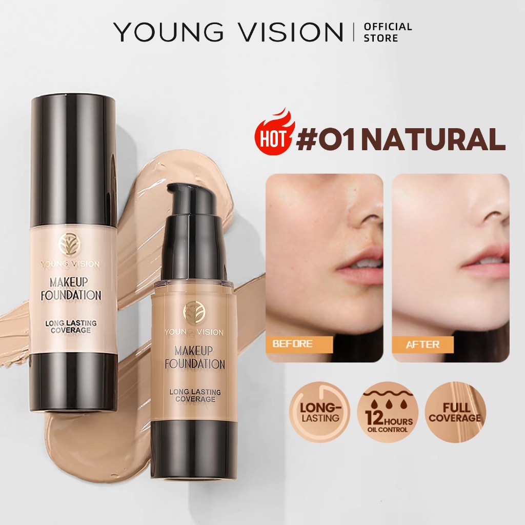YOUNG VISION ฟาวน์เดชัน สำหรับครรลองผิวหน้าและปกปิดข้อบกพร่อง โดยการกด (หรือแรงบีบ)