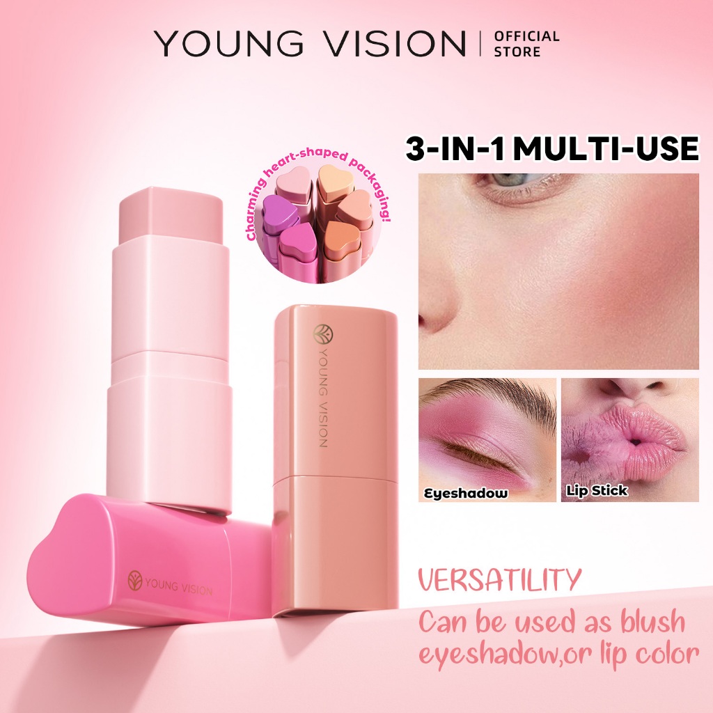 YOUNG VISION ครีมบลัชออนรูปหัวใจ 6 สี แท่งคอนทัวร์ คอนทัวร์หน้า Mousse Blush และลิปสติก 3-in-1