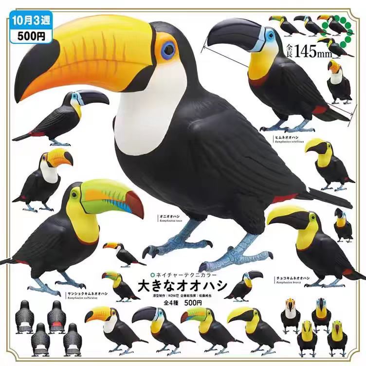 IKIMONของแท้จากญี่ปุ่นของเล่นแคปซูล คอลเลกชันนกเงือก เครื่องประดับตกแต่งโมเดลนกทูแคนขนาดใหญ่พิเศษ