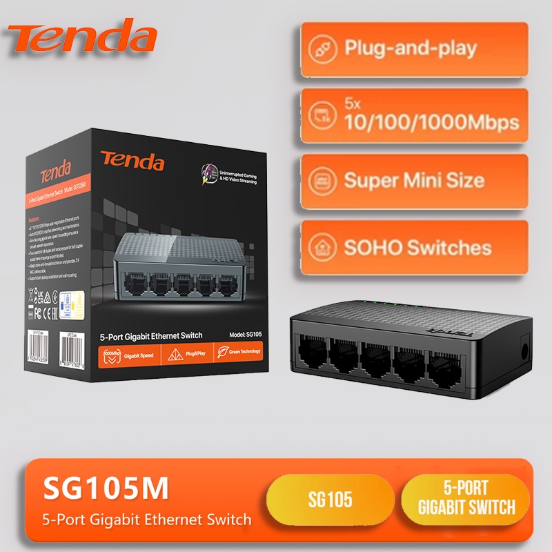 Tenda SG105M Gigabit Switch 5 Port HUB Lan Splitter สวิตซ์ฮับ 10/100/1000Mbps Desktop Switch